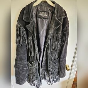 Fringed black suede leather jacket